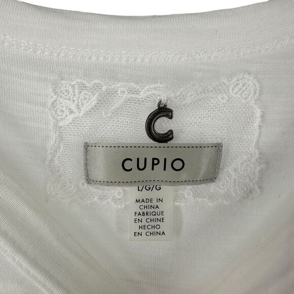 Crochet Pocket Tee White Size L Cupio Round Neck Short Sleeve Preppy Bohemian - Picture 4 of 7